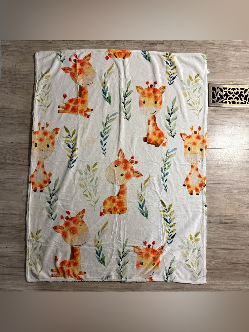 Plush Giraffe Print Baby Blanket - Soft White & Orange